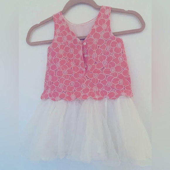 Janie and Jack Girls Dress Sz 4 All Abloom Pink Lace & White Tulle Skirt Easter - Picture 2 of 3
